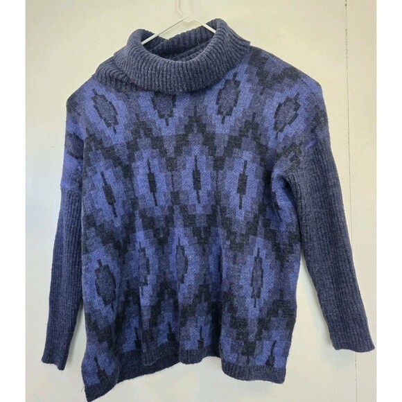 Soft Surroundings Sweater Womens M Turtleneck Jacquard Blue Aztec Wool Alpaca - Picture 1 of 7
